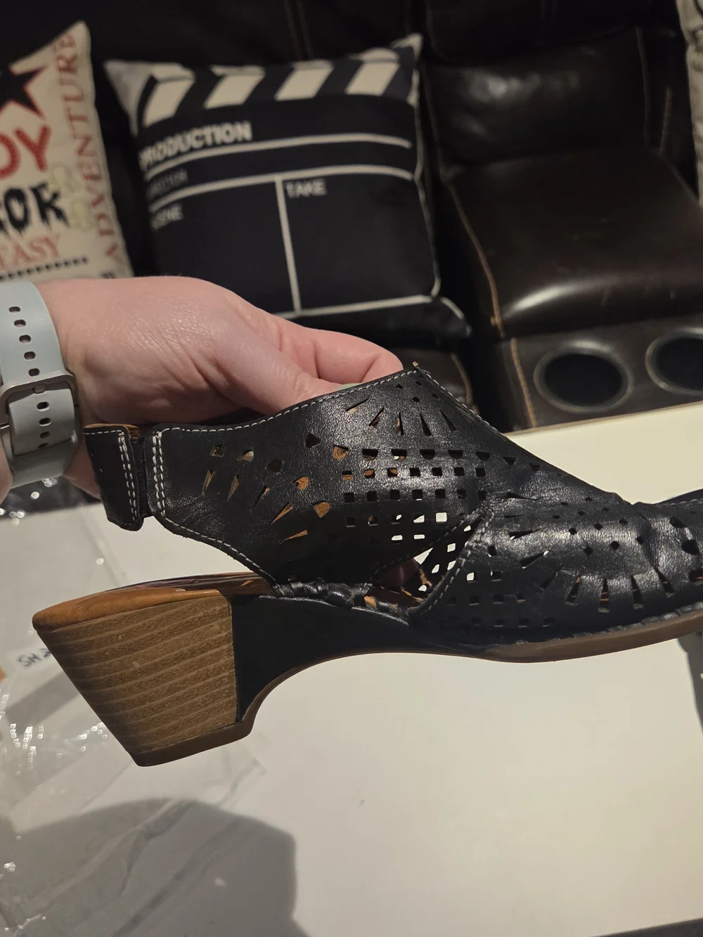 Women’s Pikolinos Black Laser-Cut Leather Slingback Wedge Sandals